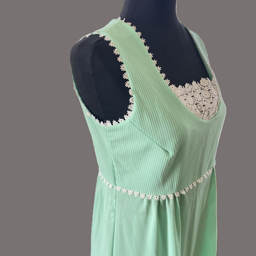 Vintage 70s JCPenney Green Lace Sleeveless Maxi Dress Size 12 - Picture 7 of 11